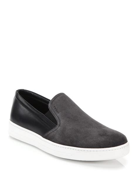 Prada suede slip on sneakers